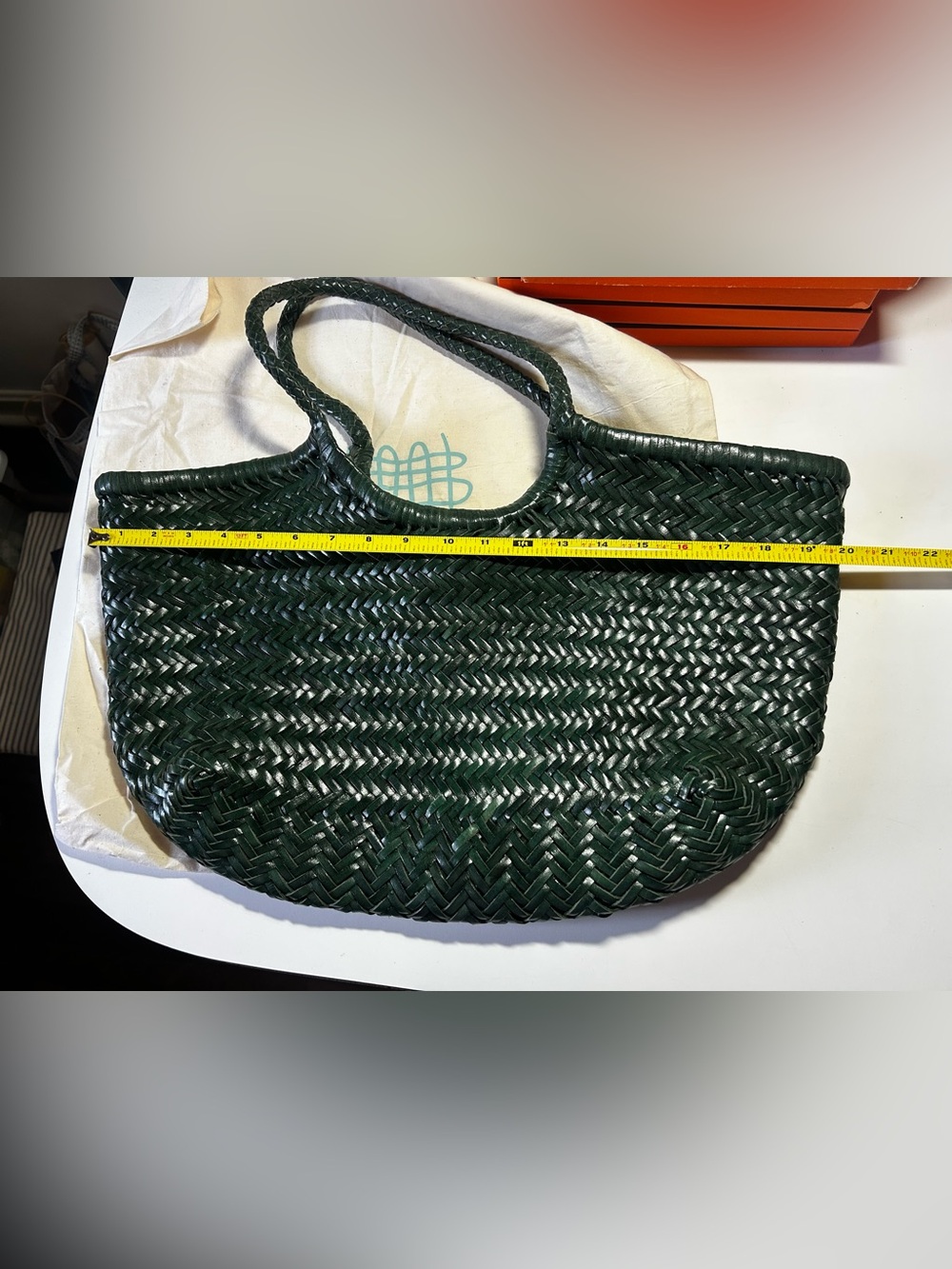 Dragon Diffusion Nantucket Tote Bag Woven Green Leather - Picture 4 of 5